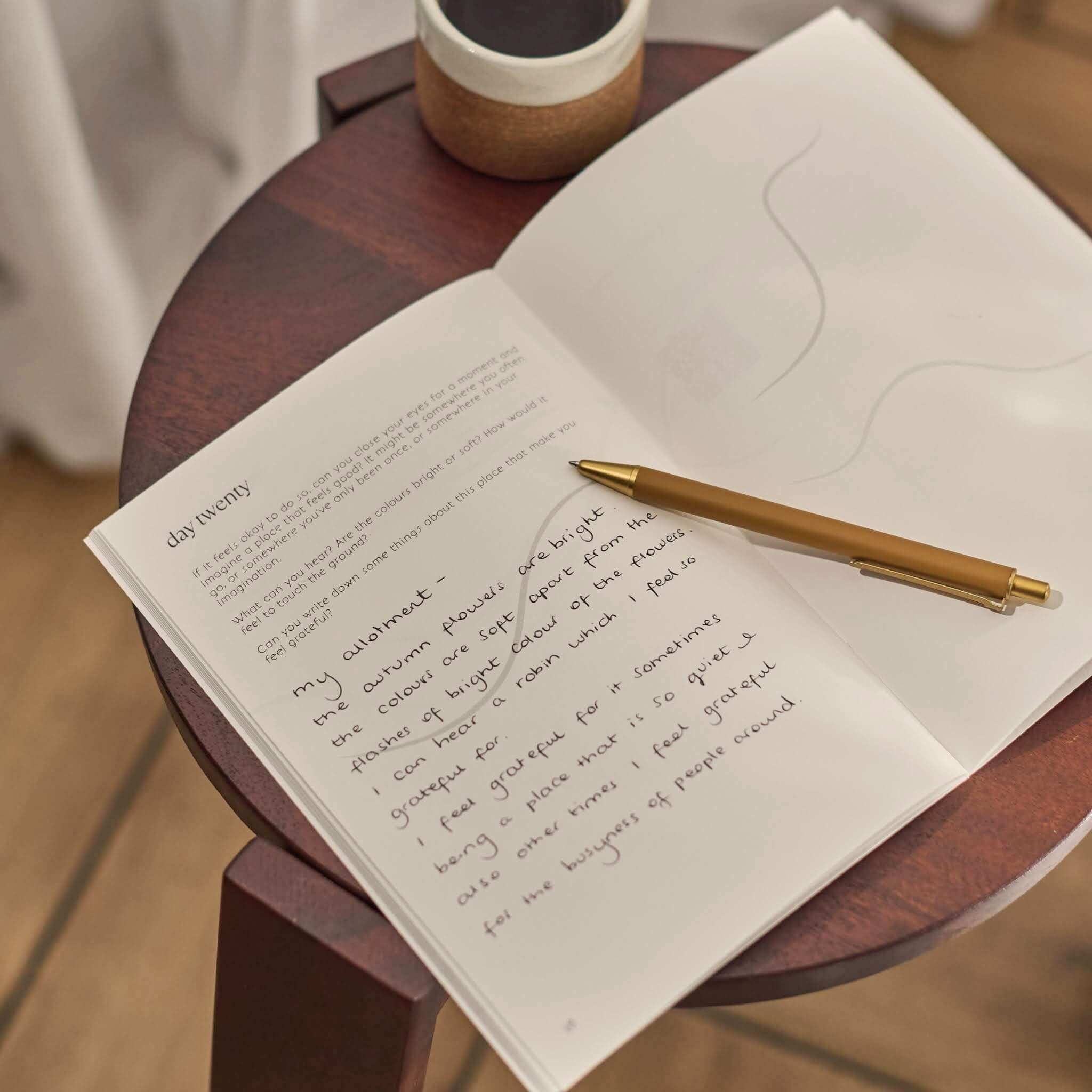 gratitude journal open on gratitude journal prompt about nature