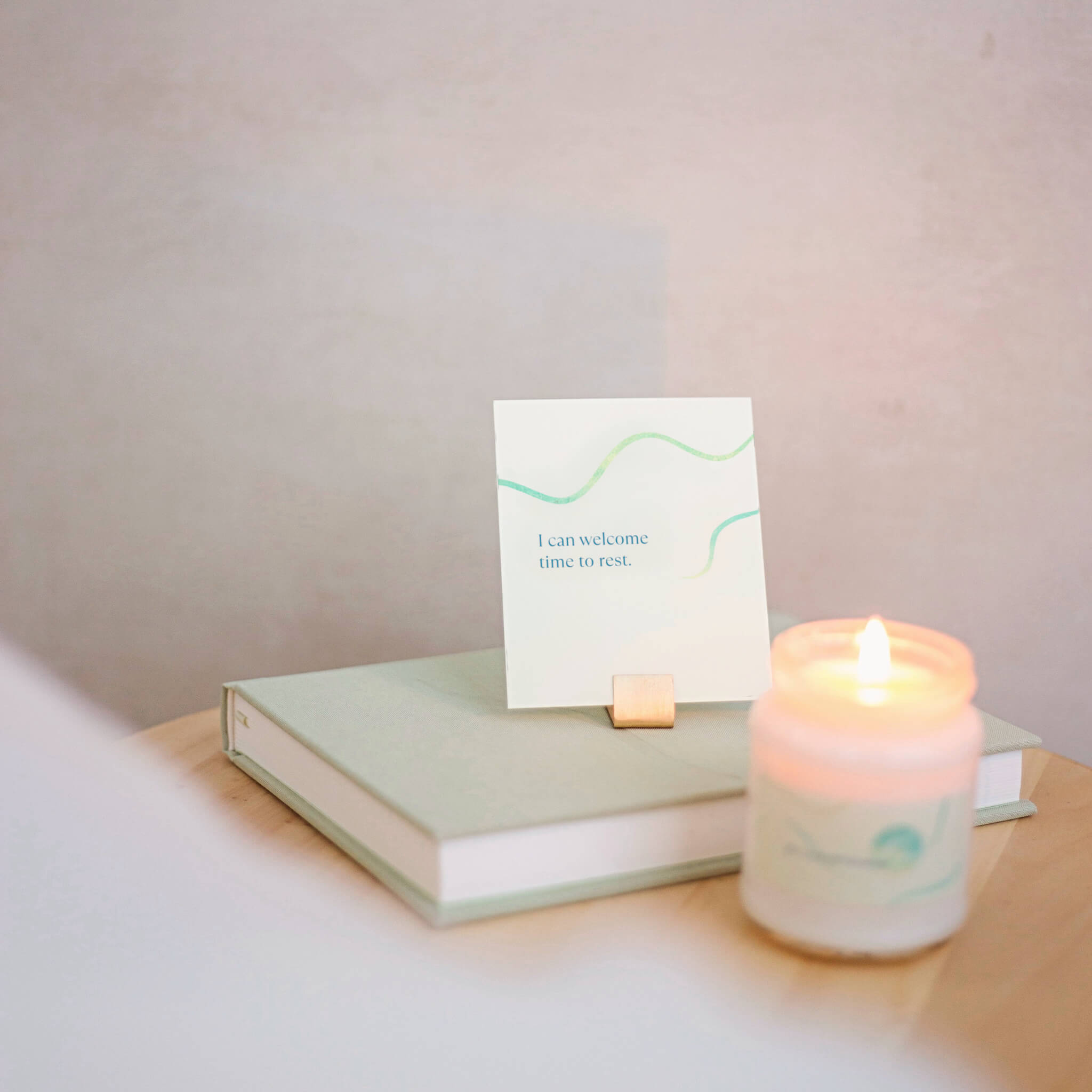 give yourself kindness affirmation card, journal and candle